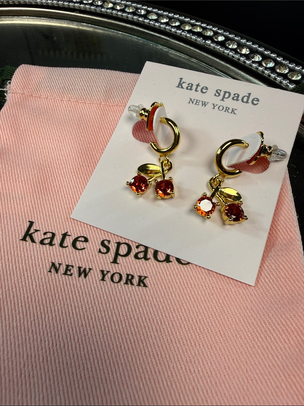 kate spade Kids Gold-Tone Cherry Drop Earrings with Orange Crystals